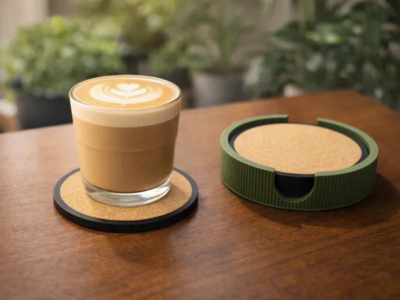 Japandi Cork Coaster Set with Minimalist Holder