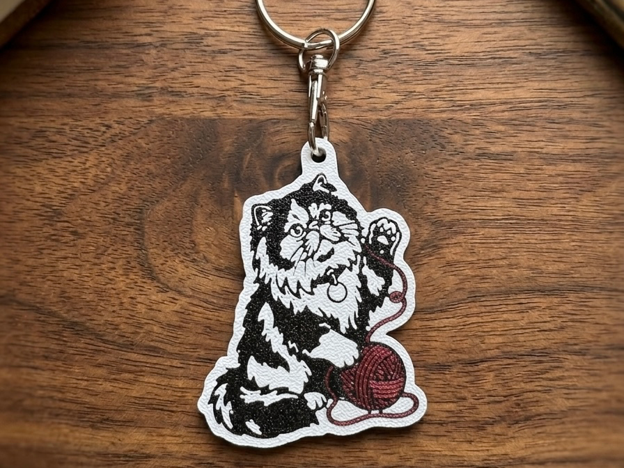 Persian Cat Keychain - Stylized Black & White