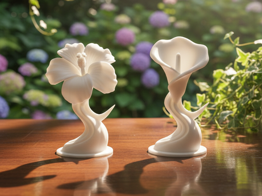 Elegante Florale Skulpturen: Hibiskus & Calla