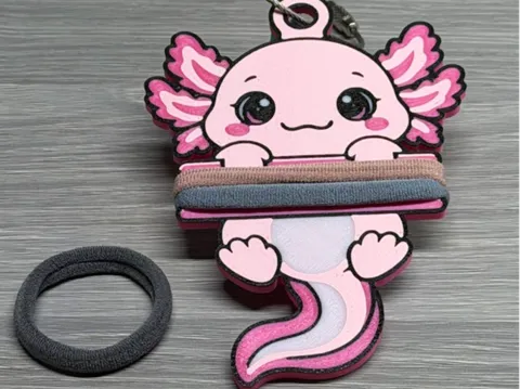 Accesorio para sujetar ligas de cabello: Axolotl Hair Tie Holder Keychain — referencia de MakerWorld