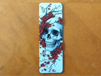Skull and Cherry Blossom Flower Bookmark