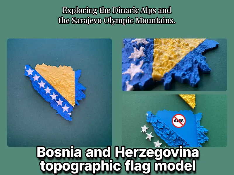 Bosnia and Herzegovina topography flag model Bosna