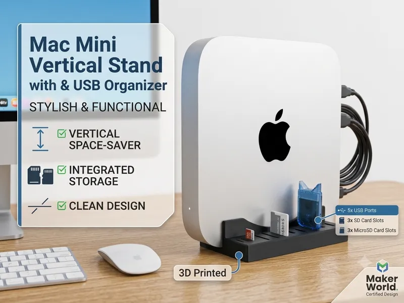 Mac Mini 2023 Vertical Stand with SD/USB Organizer
