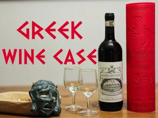 wine bottle box / case with ancient Greek art
