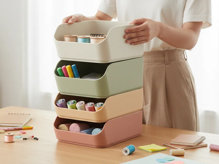 Stackable Minimal Storage Bins 3D printed desk accessories earth tones by Cipriani 3Design Studio
