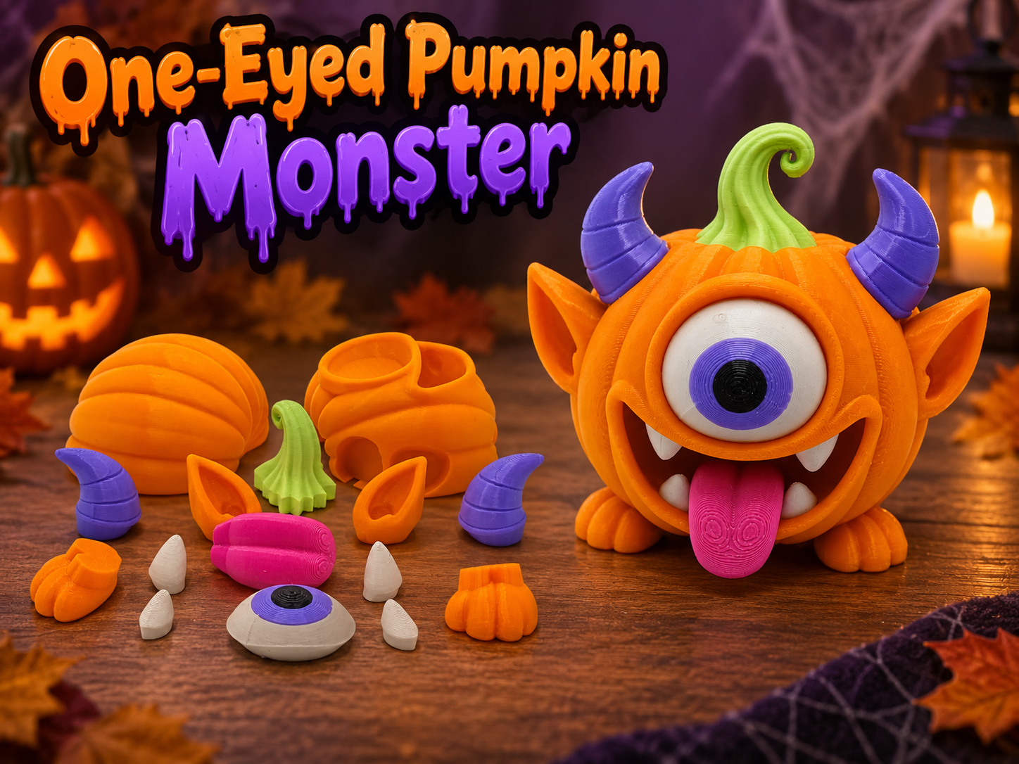One-Eyed Pumpkin Monster, Halloween Pumpkin - 3D printed Decor, in stock in India