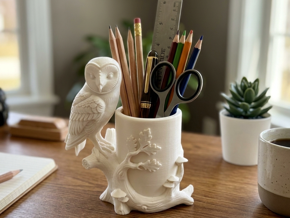Wisdom of the Woods Owl Tree Trunk Desk Organizer