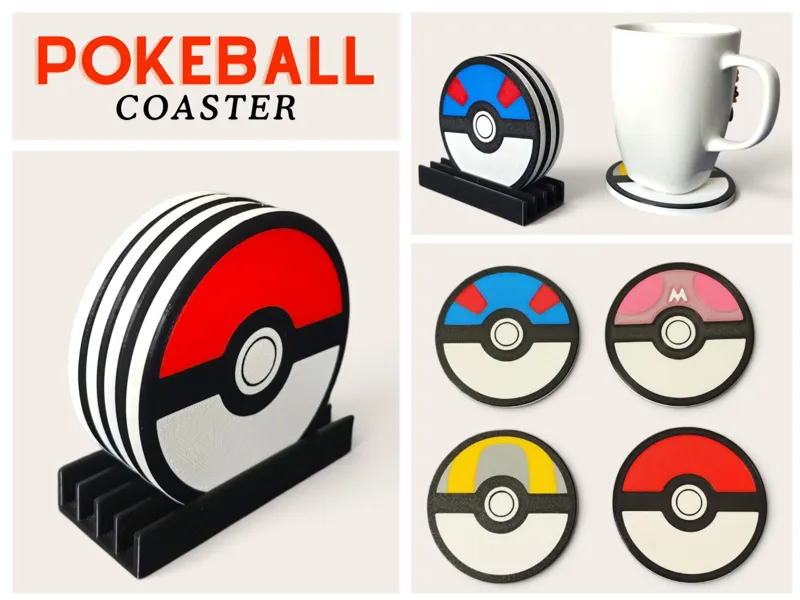 Pokéball Coaster Set with Holder