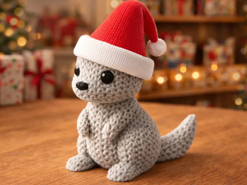 Festive Knitted Kangaroo with Santa Hat