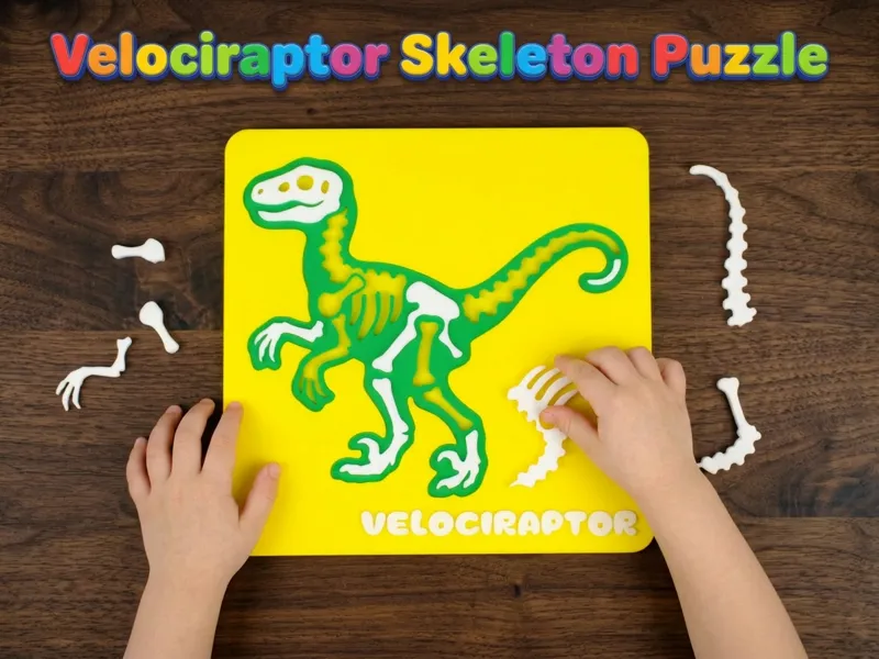 Velociraptor Skeleton Puzzle. Educational Toy