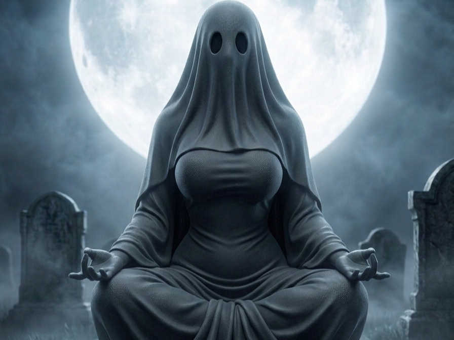 Veiled Female Ghost Meditating Figure