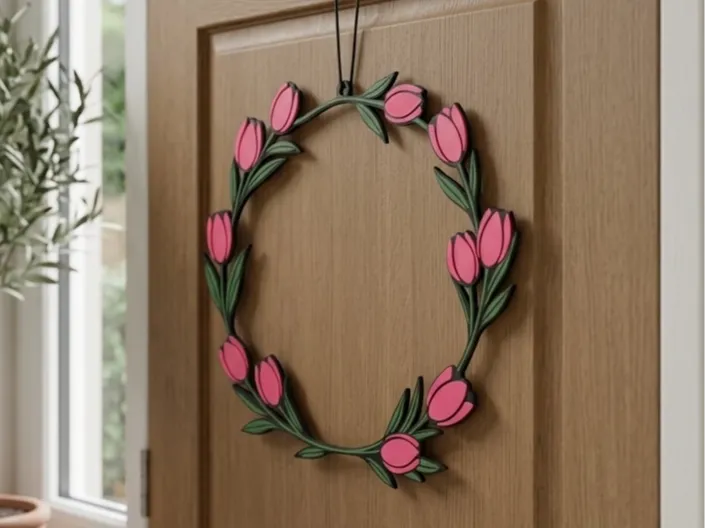 Elegant Tulip Wreath – Spring & Door Decoration
