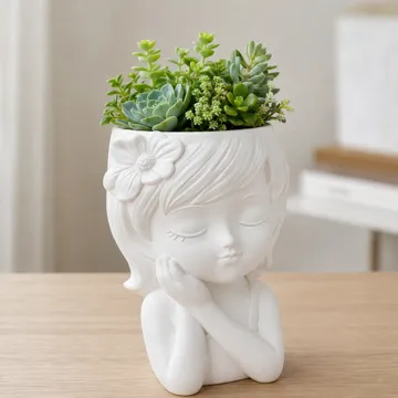Maceta decorativa: Serene Girl Planter – Cute Floral Head Pot — vista de referencia 2