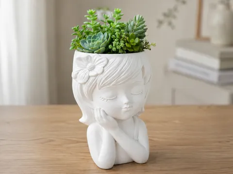 Maceta decorativa: Serene Girl Planter – Cute Floral Head Pot — referencia de MakerWorld