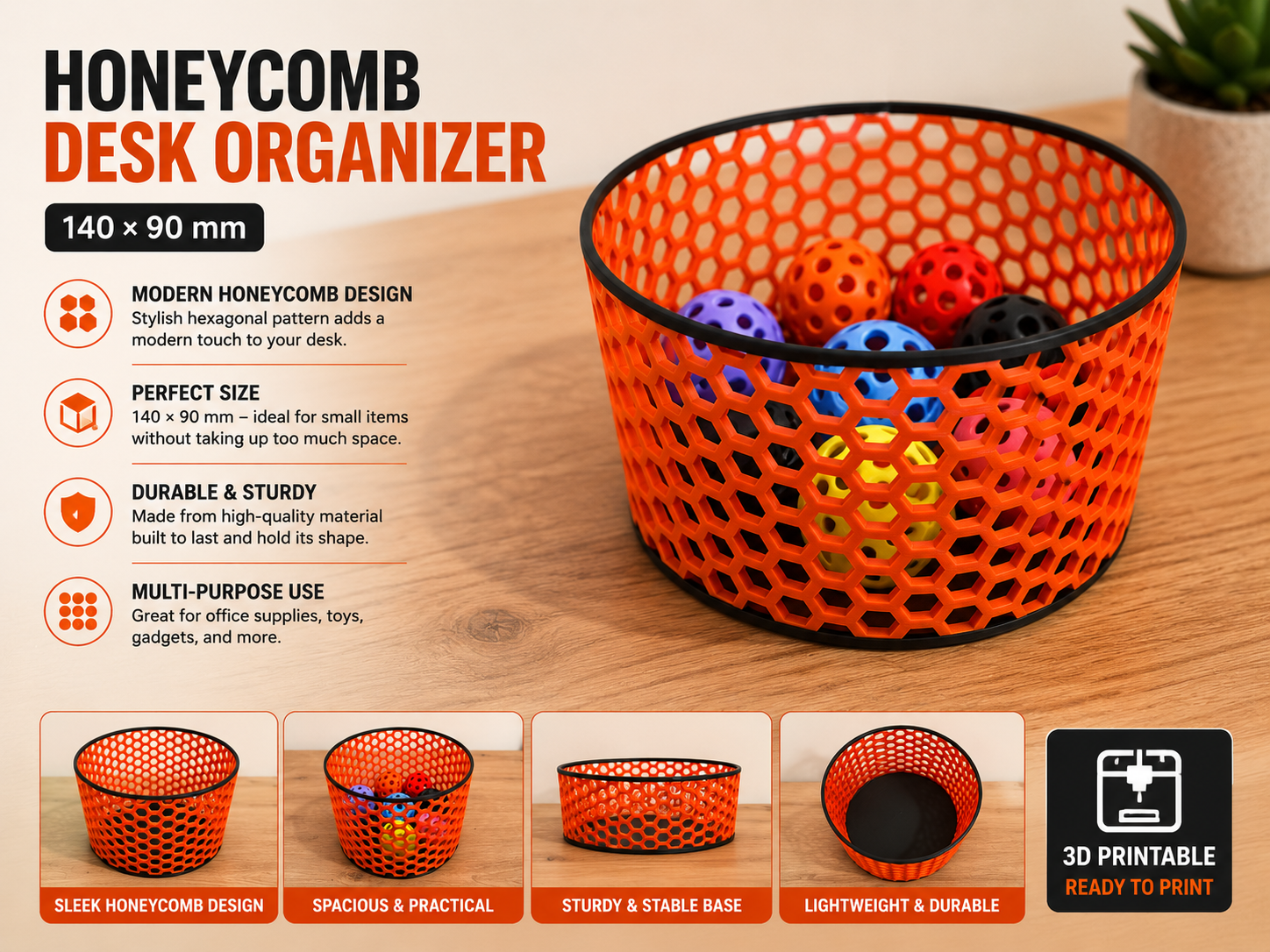 Honeycomb Desk Organizer – 140×90 mm