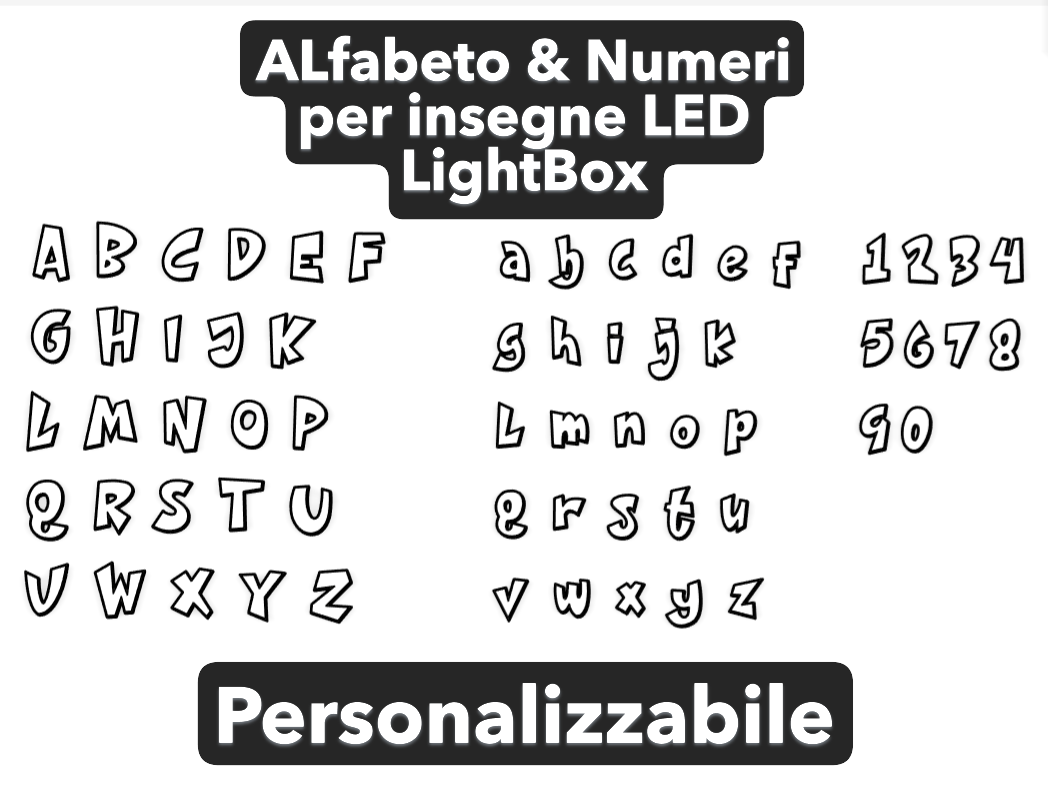 Custom LED LightBox Alfabeto, Lettere & Numeri 3D