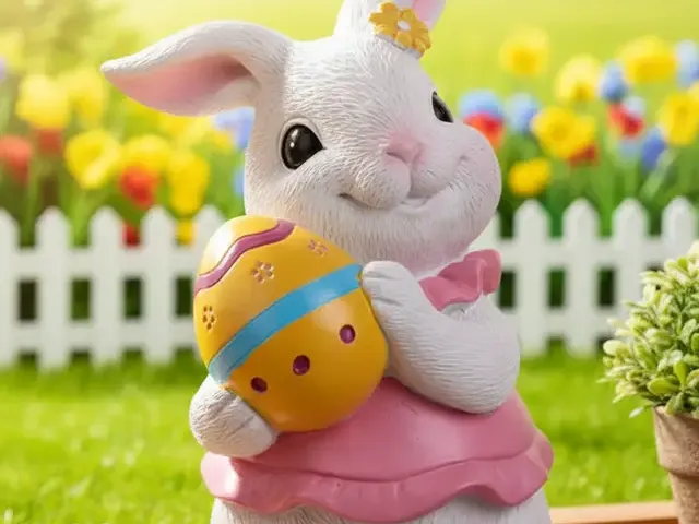 Easter Bunny Sculpture Holding an Egg