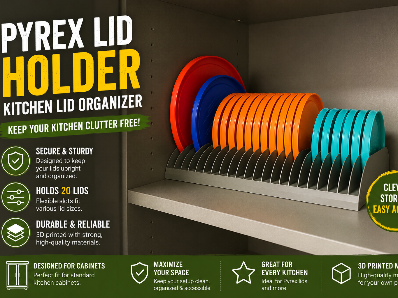 Pyrex Lid Holder / Kitchen Lid Organizer