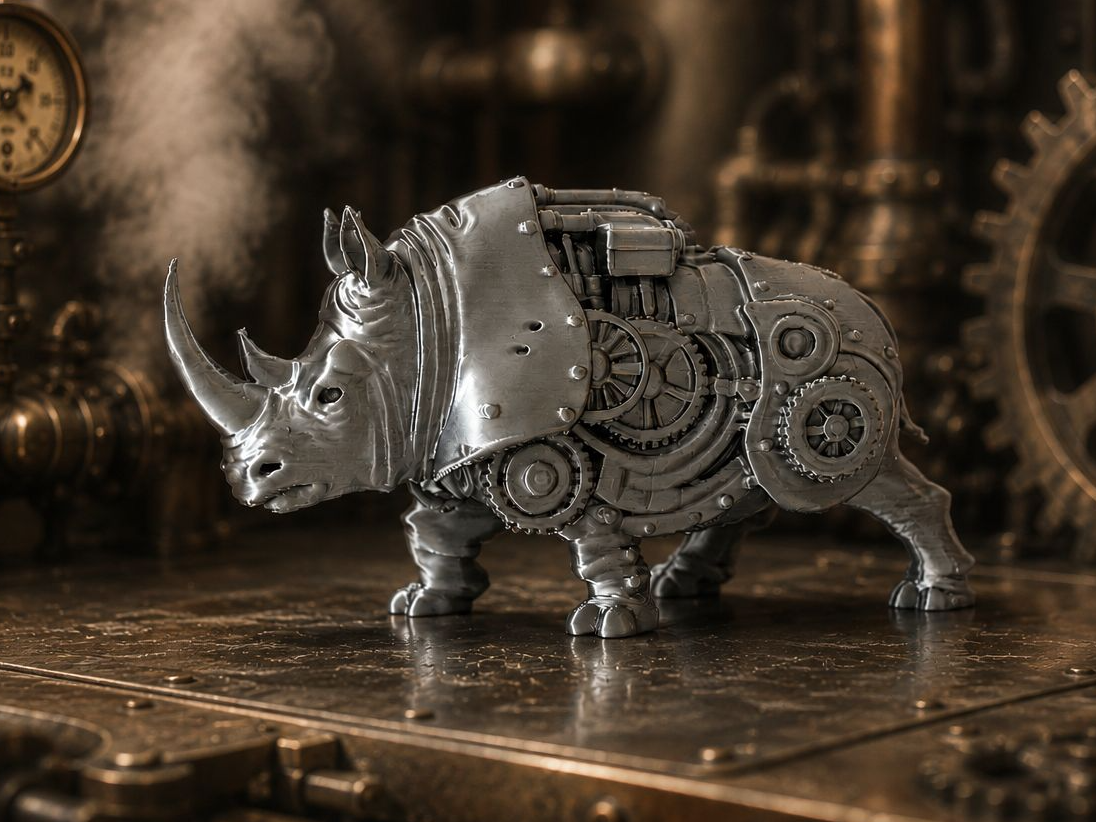 Steampunk Rhino Figurine Mechanical Sculpture