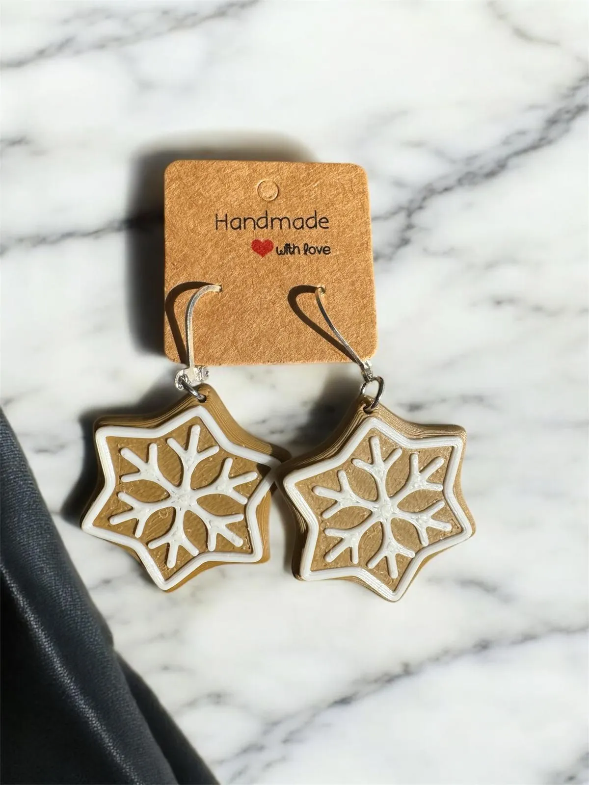 Gingerbread Snowflake Cookie Earrings view 2