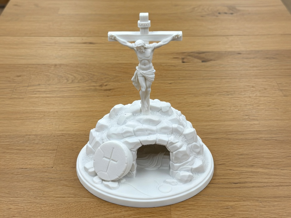 Jesus Christ Crucifix Above Empty Tomb Sculpture