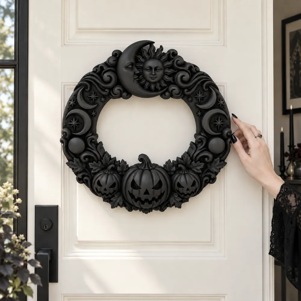 Model A Format Compasition Goth Halloween Samhain sun and Moon Pumpkin Wreath - Free 3D Print ...