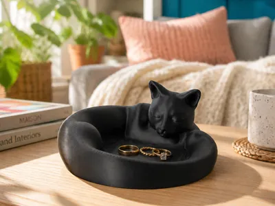 Sleeping Cat Trinket Tray - Desk Decor