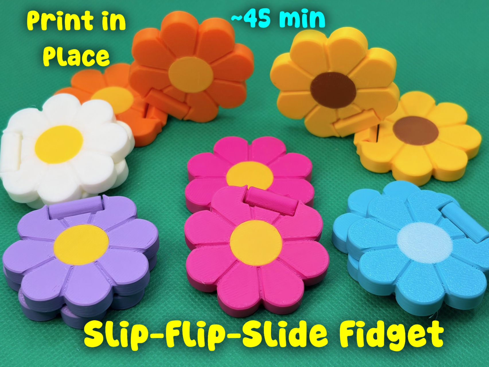 Flower Slider + Flip Fidget (Print in Place)