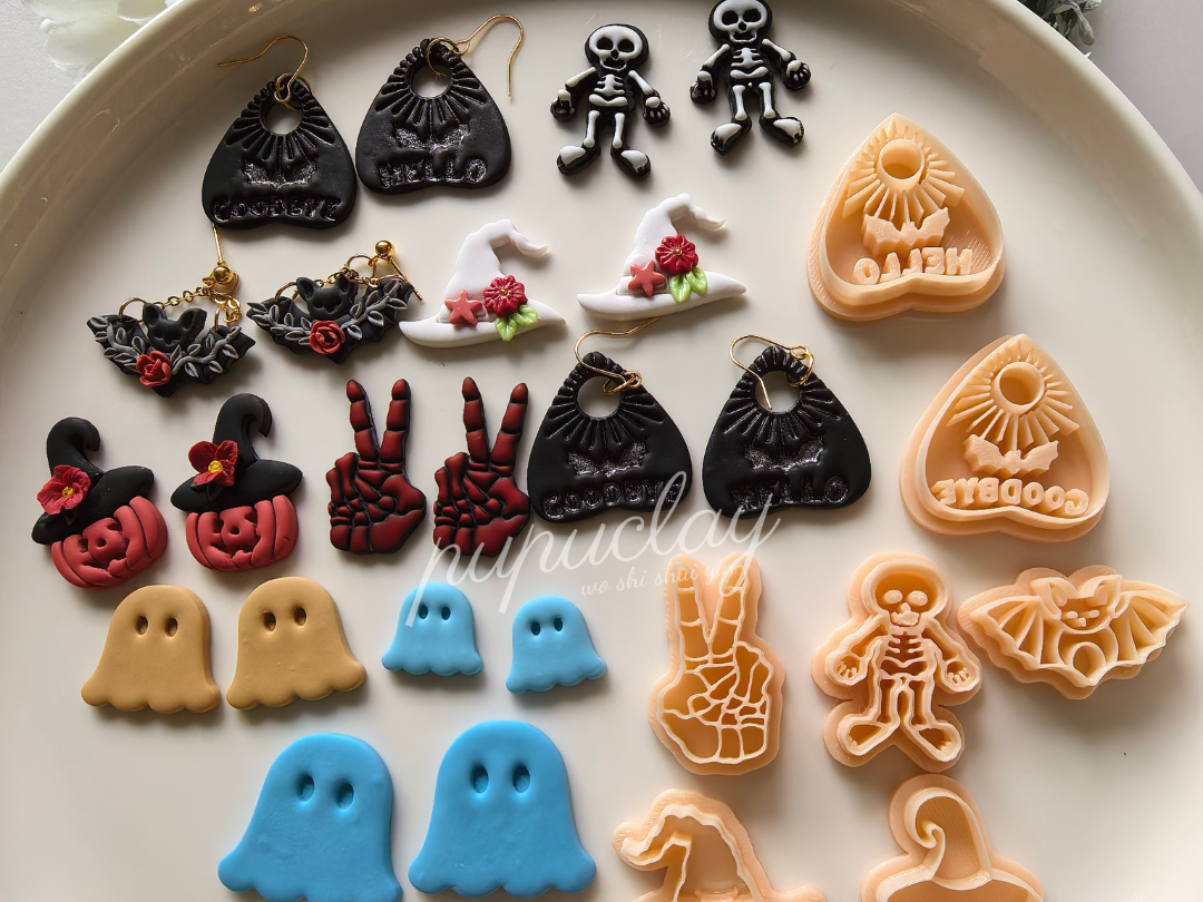 10pcs Halloween themed earrings polymer claycutter - 1