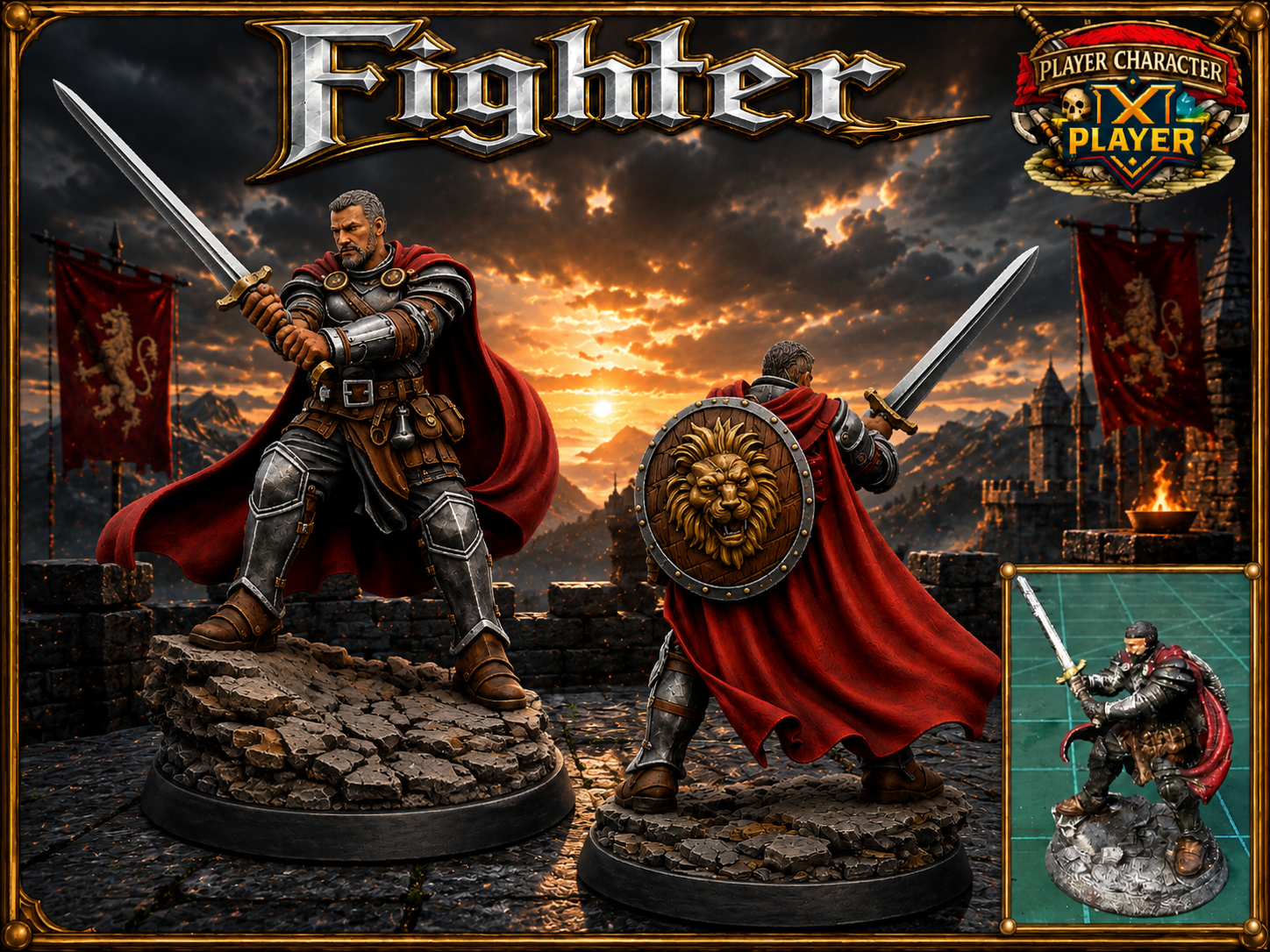 Fighter - Shield on Back / Sword - DnD D&D PF Mini