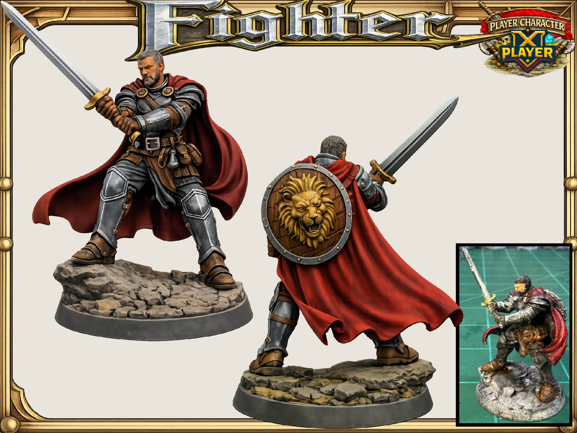 Fighter - Shield on Back / Sword - DnD D&D PF Mini