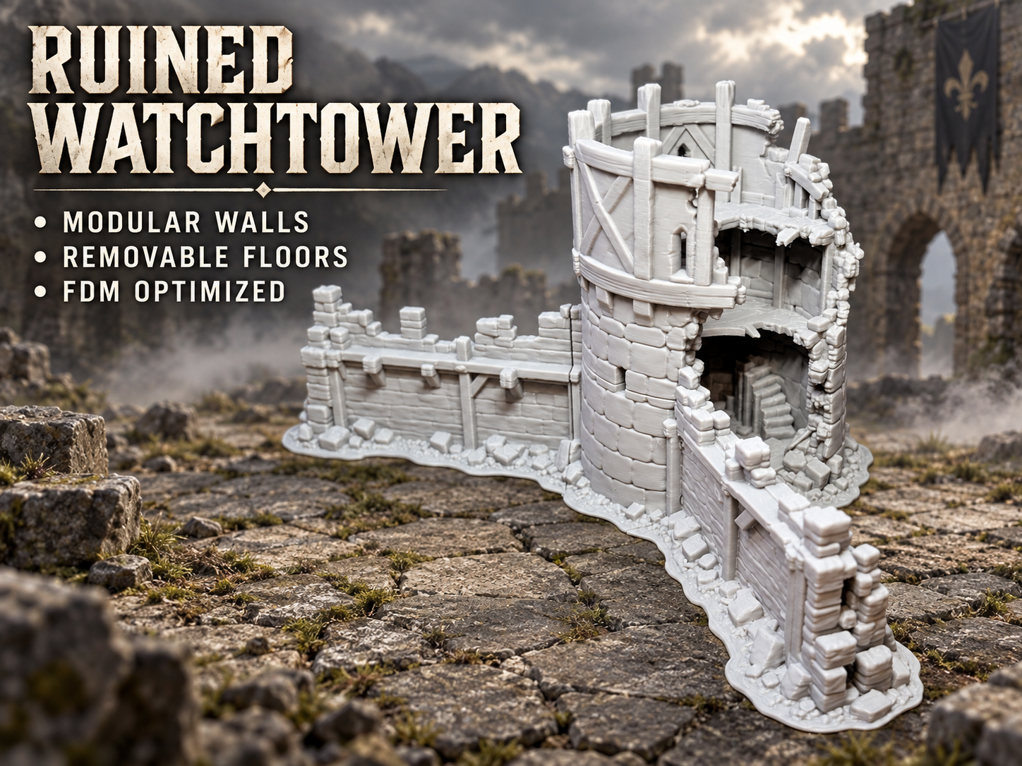 Ruined Modular Watchtower – Medieval Terrain - 1