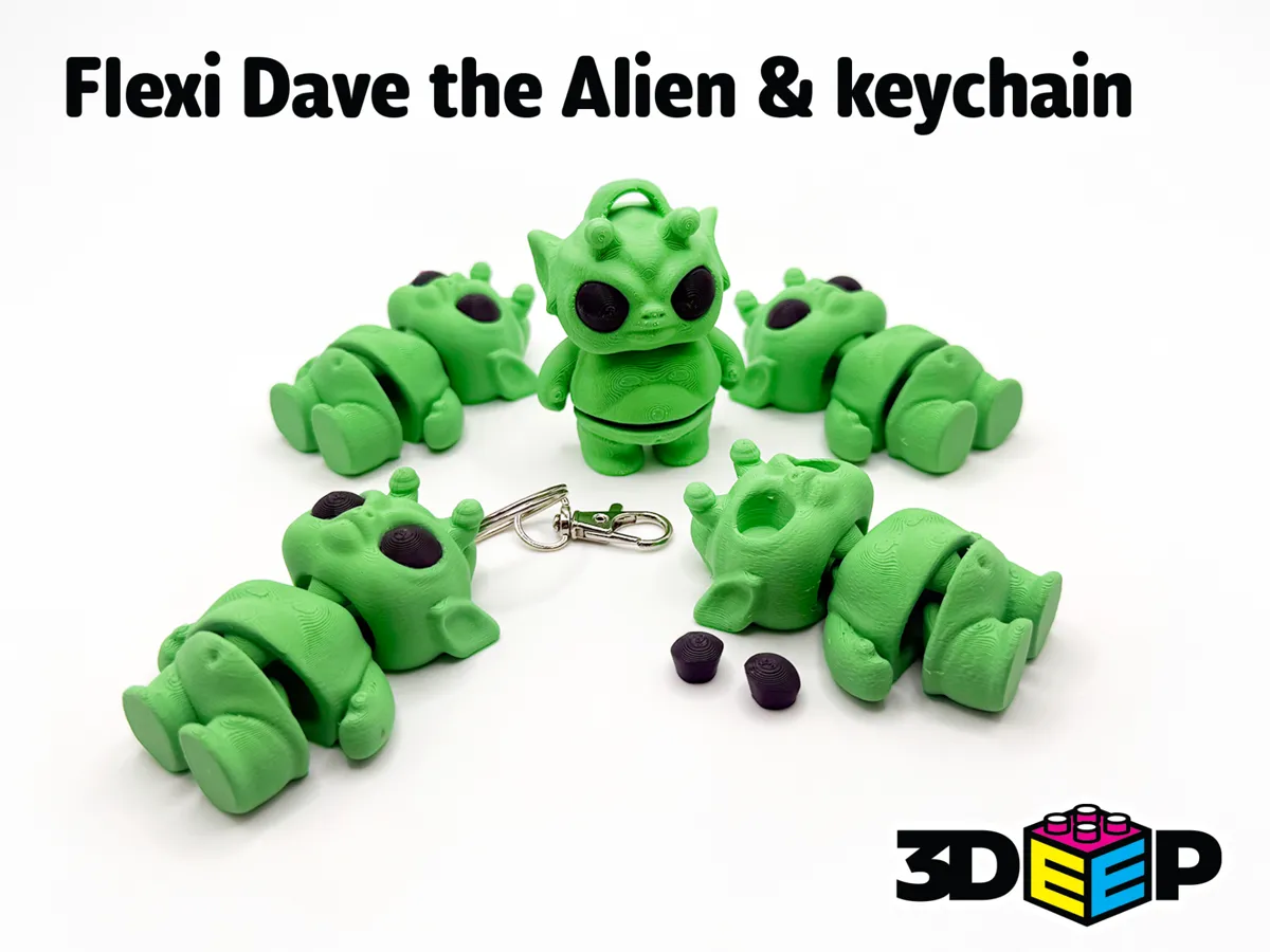 Flexi Dave The Alien & Keychain - No Supports by 3DeepDesigns MakerWorld: Download Free 3D Models - 3D model önizlemesi