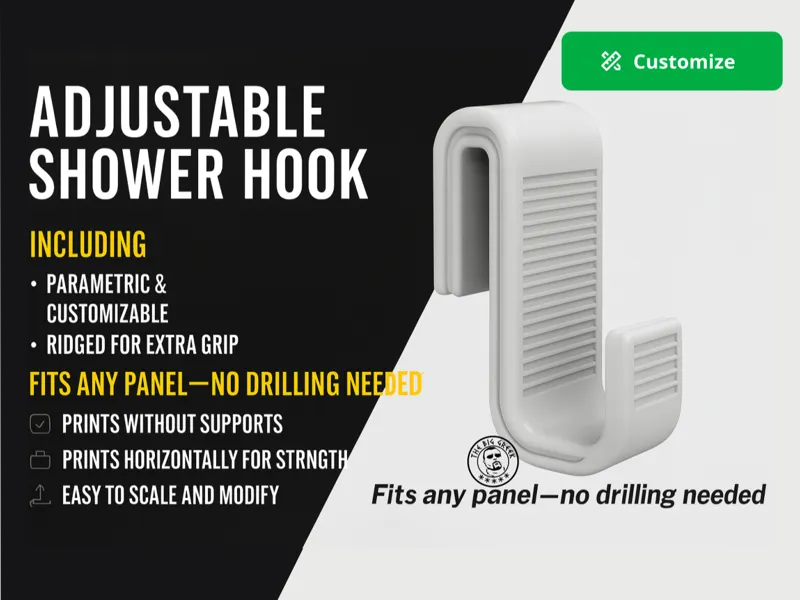 Adjustable Shower Hook – No Drilling, Parametric