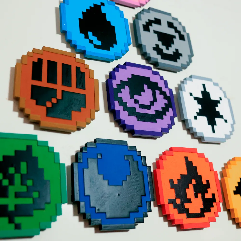 Retro Pixel Element Coasters – 8-Bit Set - MakerWorld 3D Model | 3Drop