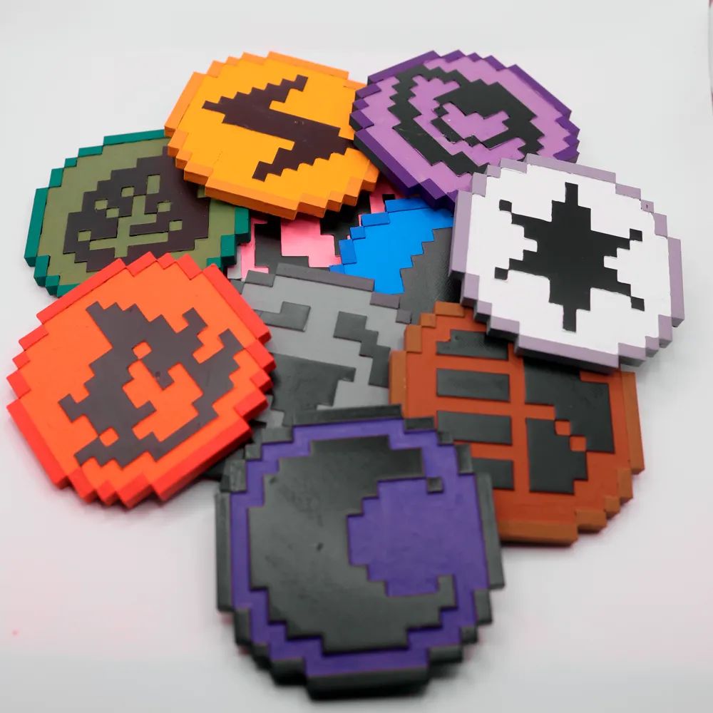 Retro Pixel Element Coasters – 8-Bit Set - MakerWorld 3D Model | 3Drop