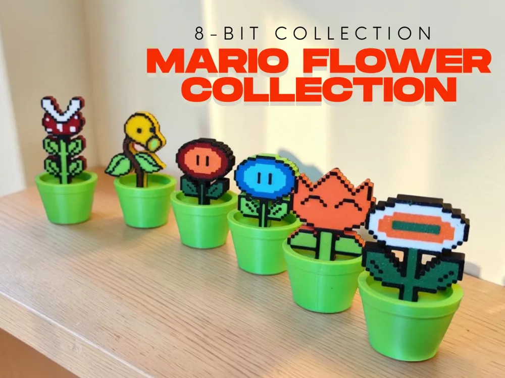 Accesorio para impresora 3D: 8-Bit Mario Plants & Pots Set. Referencia del modelo original.