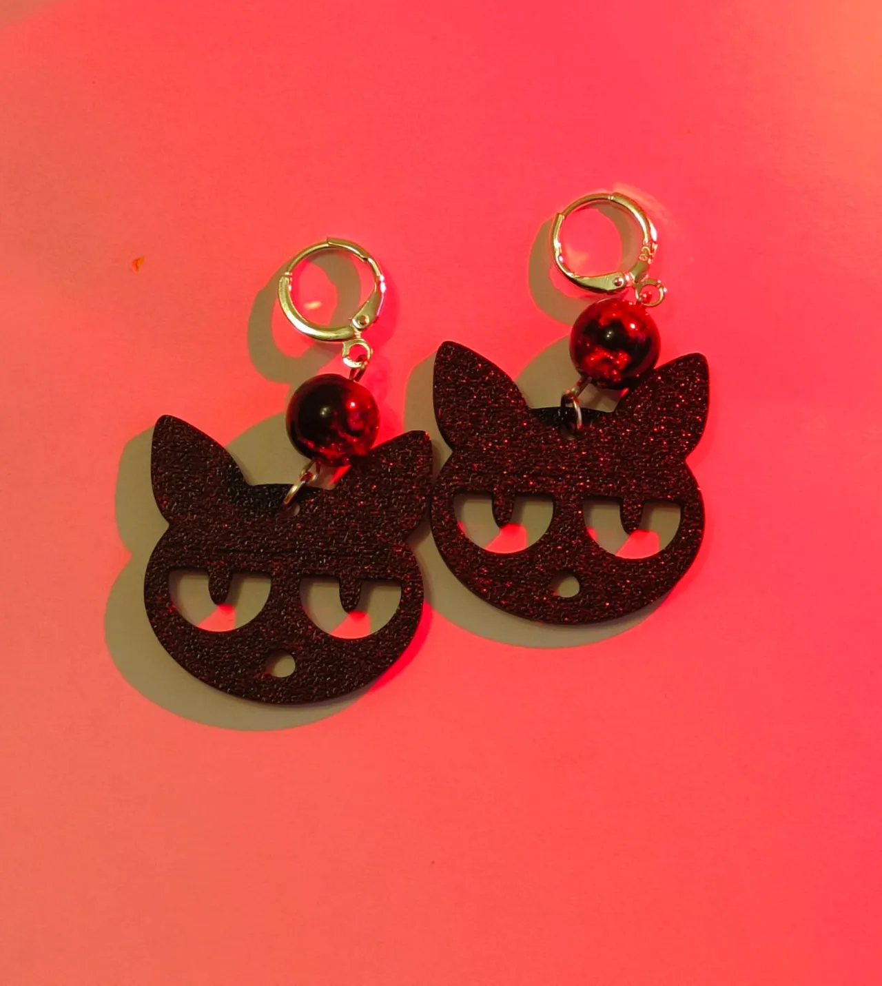 Bored cat earrings view 2