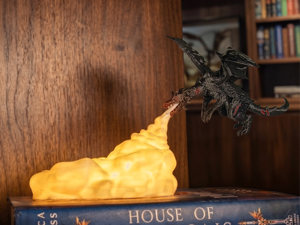 Battle Damaged Dragon breathing Fire Lamp