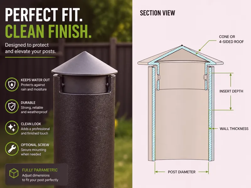 Parametric Fence Post Cap – Internal Fit (PETG)