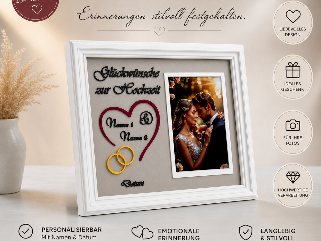 Hochzeitsgeschenk mit Foto Rahmen mit Namen