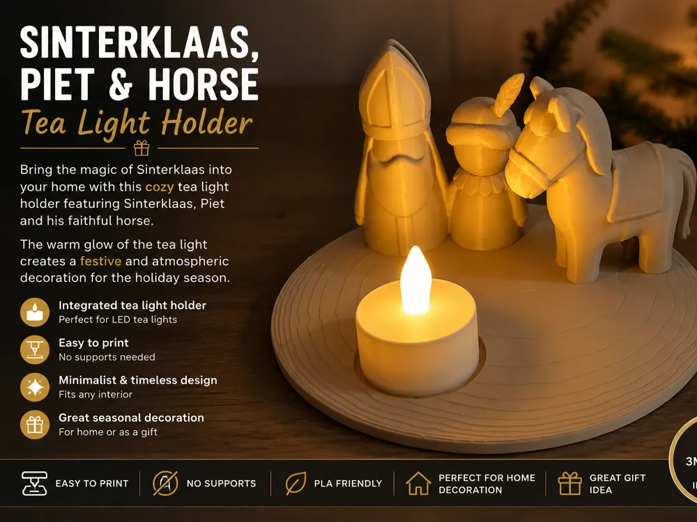 Soporte: Sinterklaas, Piet & Horse Tea Light Holder. Referencia del modelo original.