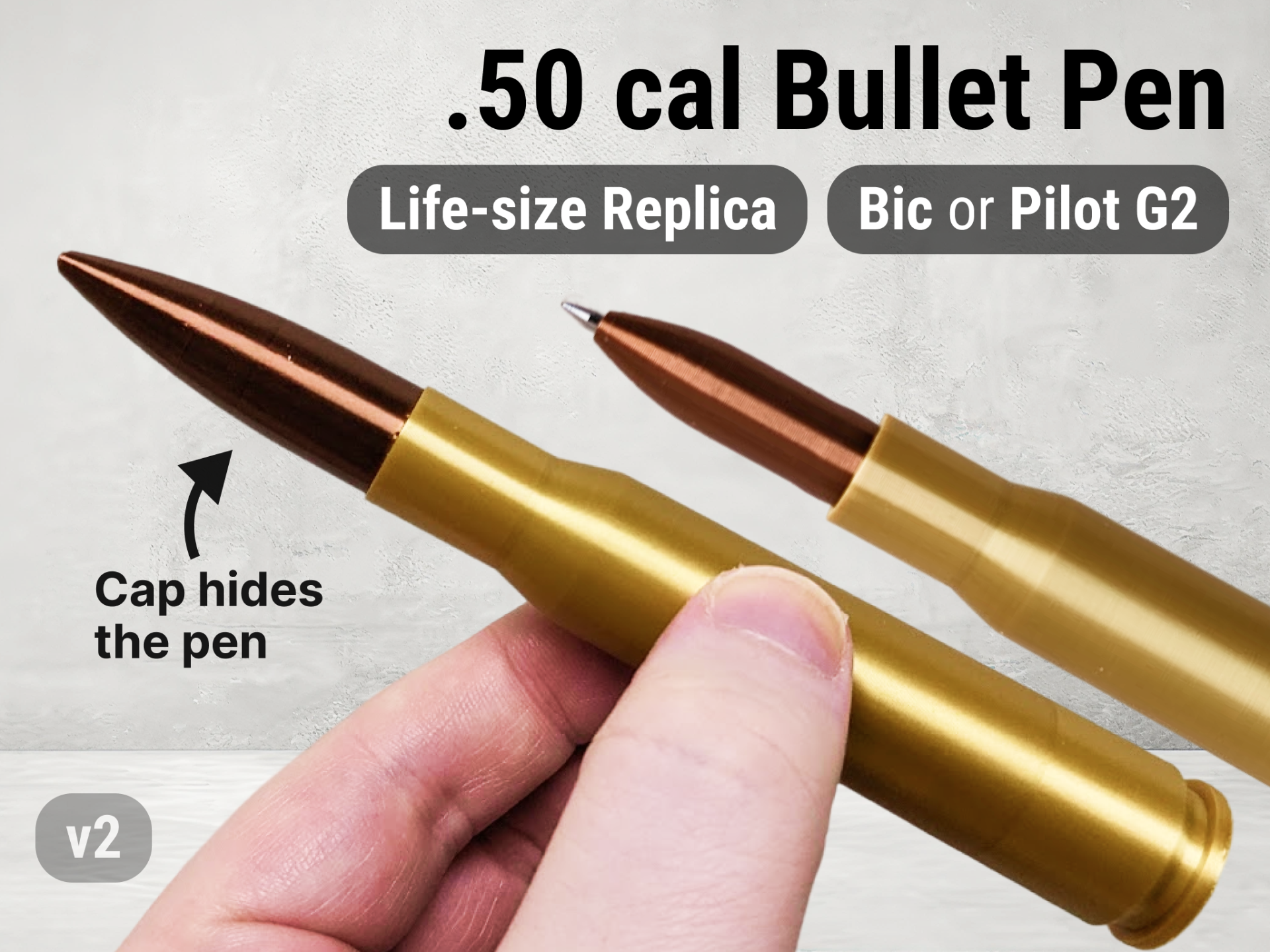 .50 cal Bullet Pen | Hidden Pen with Cap