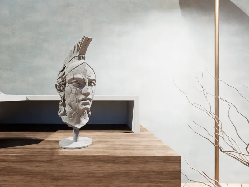 Griechischer Kriegerkopf – Skulptur 