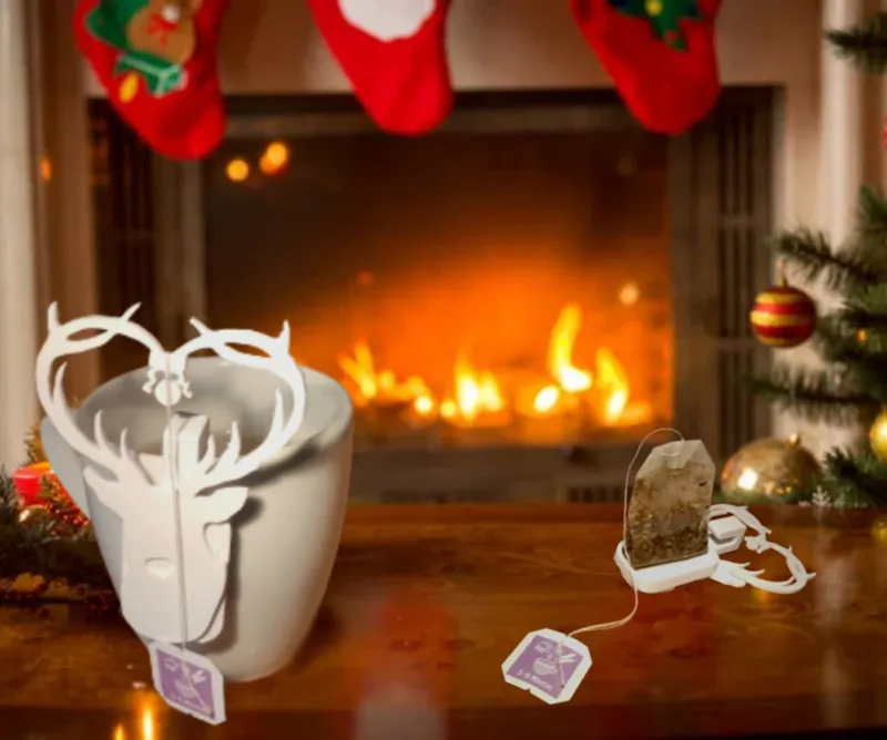 Teabag / spoon holder - coaster reindeer ornament
