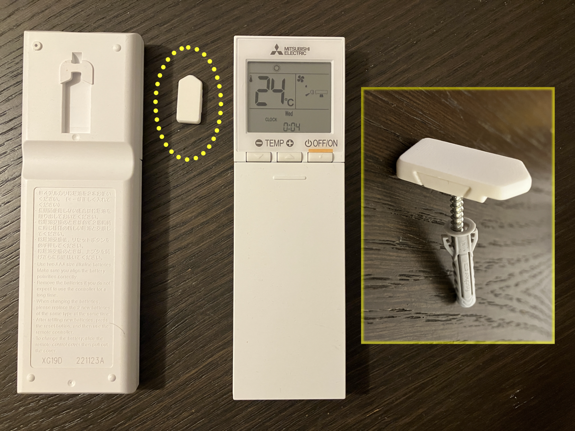 Wall Hook / Support for Mitsubishi AC Remote