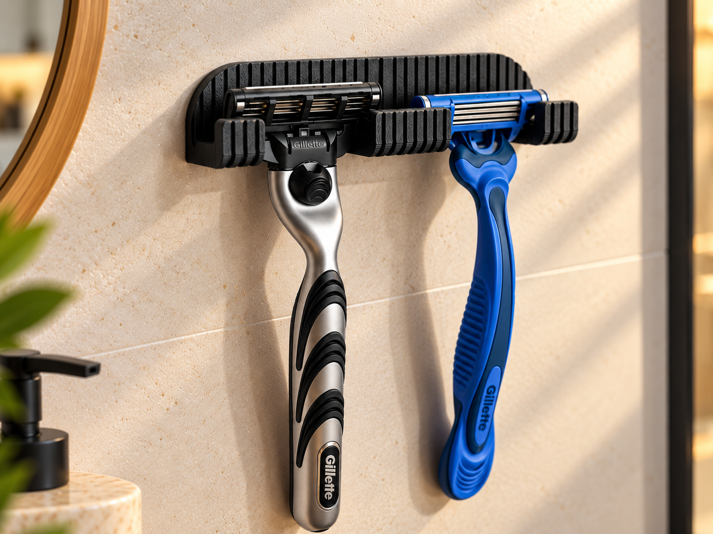 Double Razor Holder Wall Mounted Shaver Organizer - 1