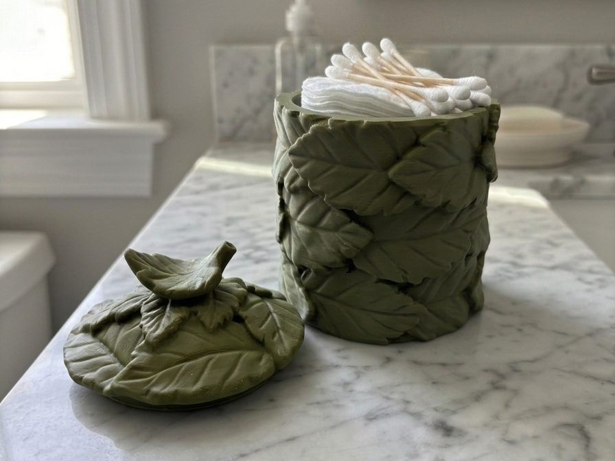 Leaf Canister - Nature Bathroom Jar & Vanity Box 3D model