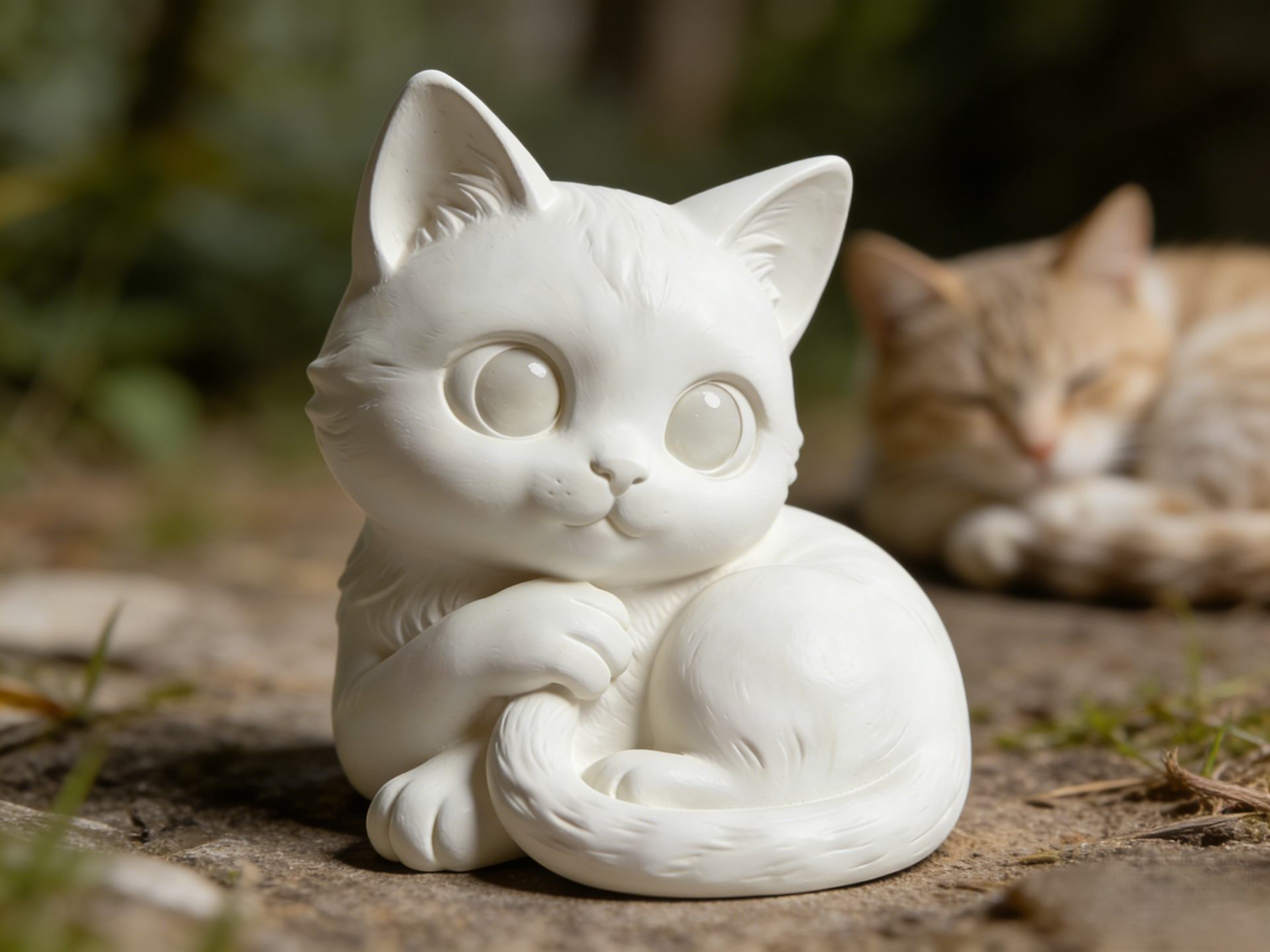 Cute Curled-up Kitten Figurine