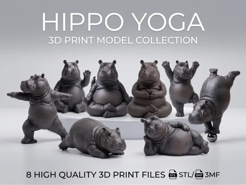 Hippo Yoga Collection - 8 Cute Poses (STL / 3MF)